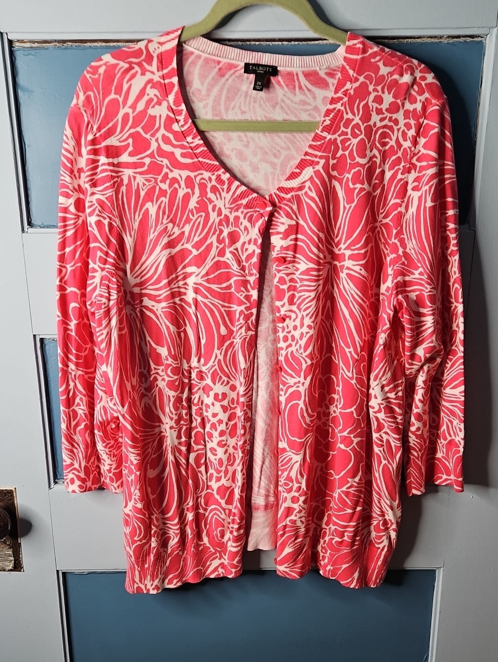Talbots Pink Floral Open-Front V-Neck Sweater Cardigan 2X